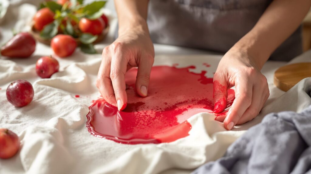 tache de fruit rouge sur tissu
